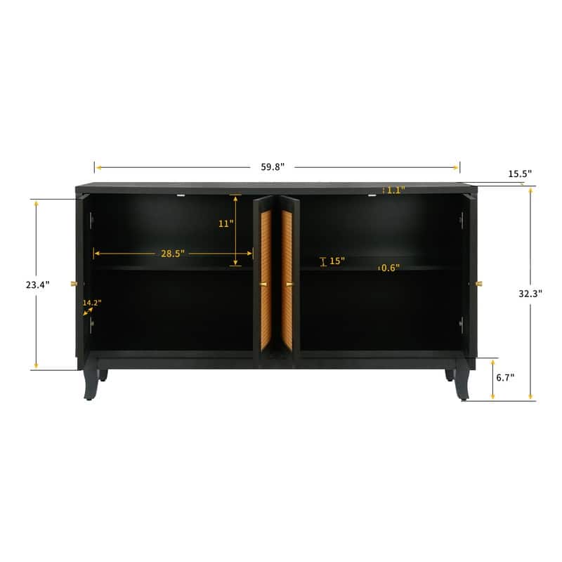 Accent Storage Cabinet, Boho Rattan Sideboard Buffet with 4 Adjustable Shelves, Console Table for Hallway, Living Room, Bedroom