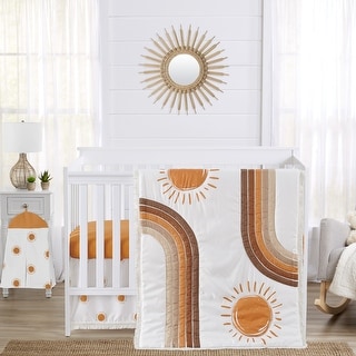 Rainbow Vintage Boho Sun Nursery Crib Bedding Set Pumpkin Orange Brown and White Bohemian Minimalist Gender Neutral Retro Arches