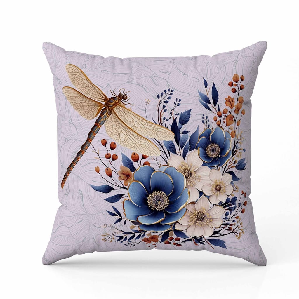Dragonfly Haven Faux Suede Reversible Throw Pillow Violet and Blue