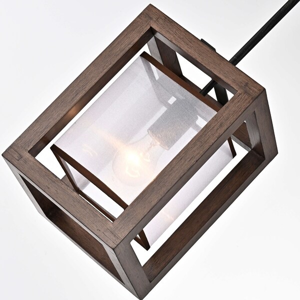 Alina antique black metal natural wood flush mount with fabric shade top