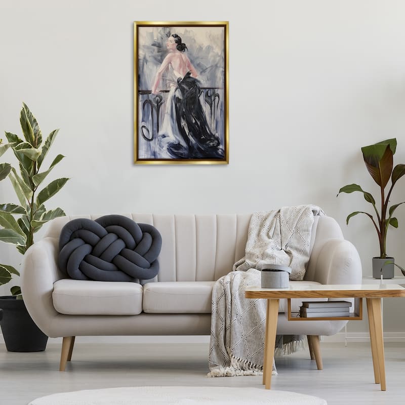 Stupell Elegant Woman Against Railing Framed Floater Canvas Wall Art Design By Lucille Lee