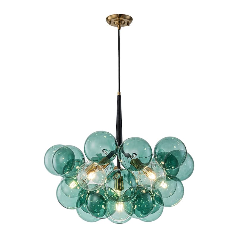 Glam Art Deco Cluster Glass Globe Green Bubble Chandelier