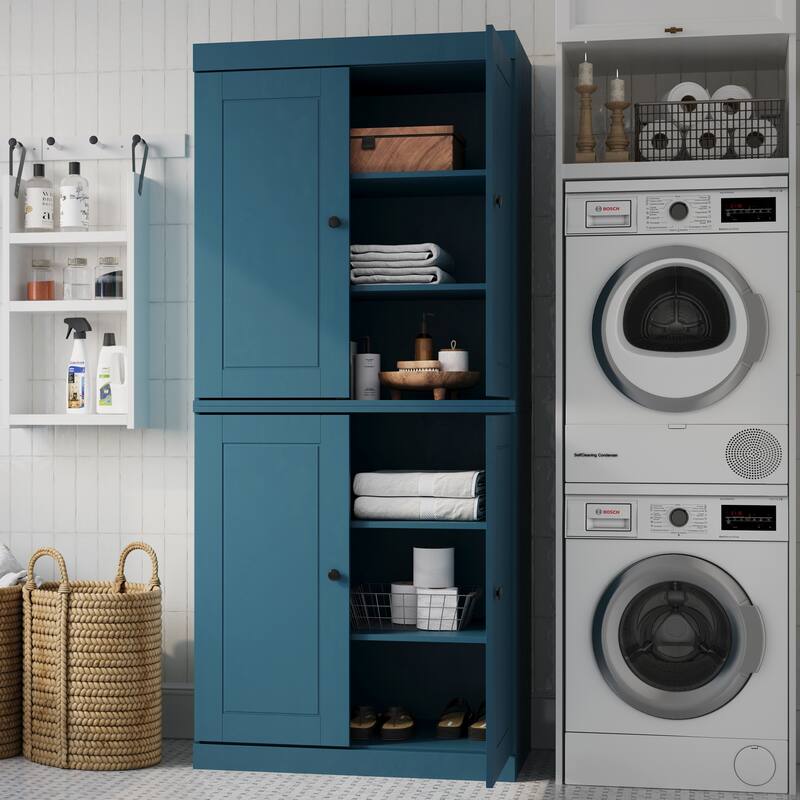 Palace Imports 100% Solid Wood Bathroom & Laundry Storage Cabinet, Raised Panel Doors, Adjustable Shelves, 32" Wide, 71.5" Tall