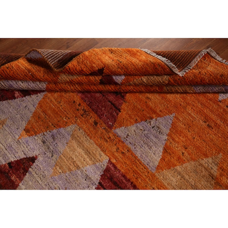 Tribal Orange Geometric Moroccan Area Rug Handmade Wool Carpet - 6'5" x 9'8"
