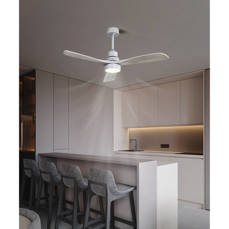 52 Inch Ceiling Fan Light With 6 Speed Remote Silver 3 Wood Blade Reversible DC Motor For Bedroom