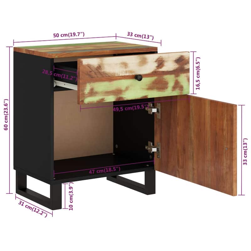vidaXL Bedside Cabinet 19.7"x13"x23.6" Solid Wood Mango&Engineered Wood