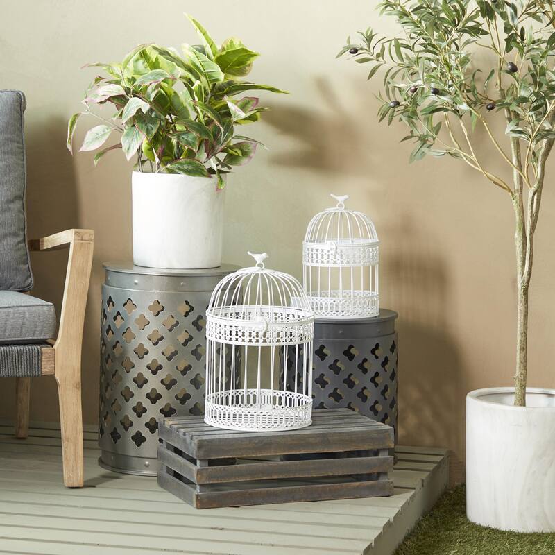 Metal Birdcage with Latch Lock Closure and Hanging Hook - Set of 2 Blue or White - Roche River Decor