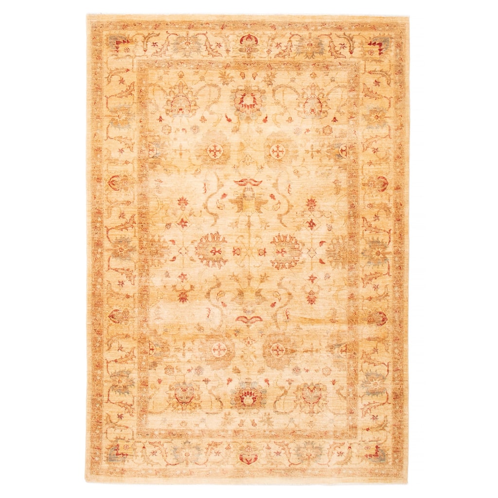 ECARPETGALLERY Hand-knotted Chobi Finest Ivory Wool Rug - 6'9 x 9'9