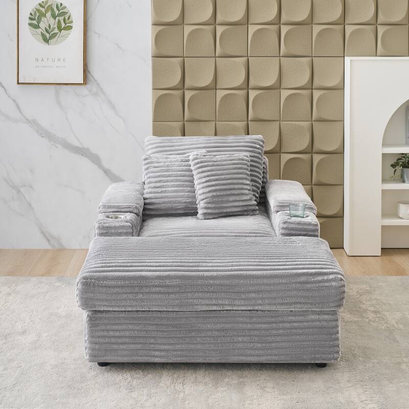 57 Inch Corduroy Single Sofa with Ottoman Sleeper Sofa Lounge Sofa