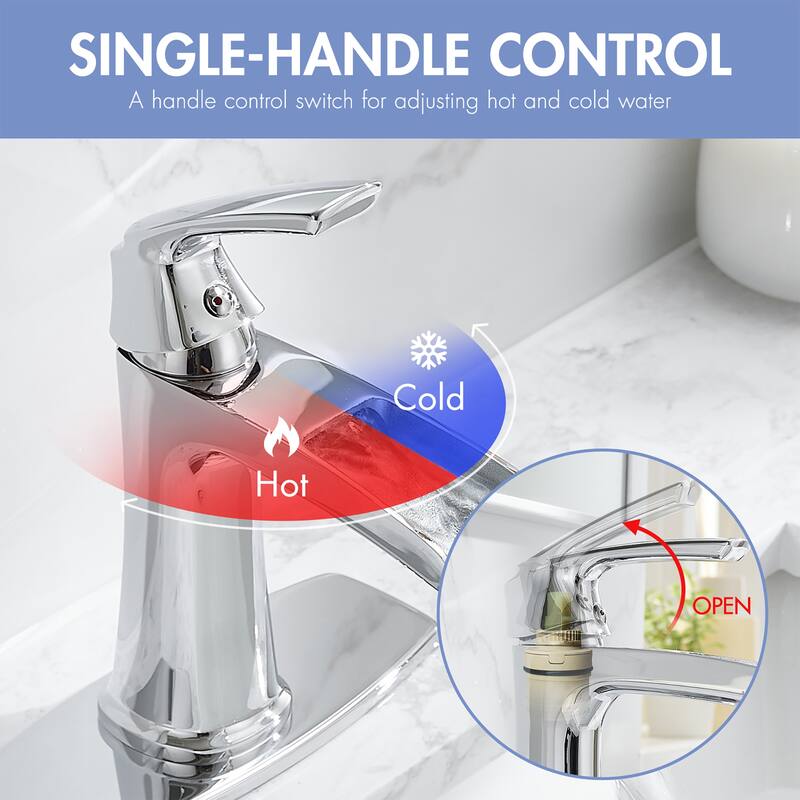 Single hole 1-handle Waterfall Handle Bathroom Sink Faucet with Drain with Deck Plate