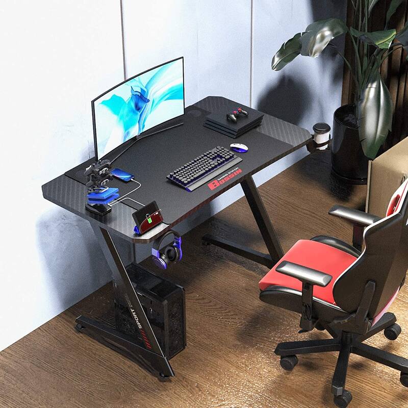BOSSIN Ergonomic Gaming Desk Z-Shaped Office PC Computer Desk Gamer Tables with Cup Holder and Headphone Hook