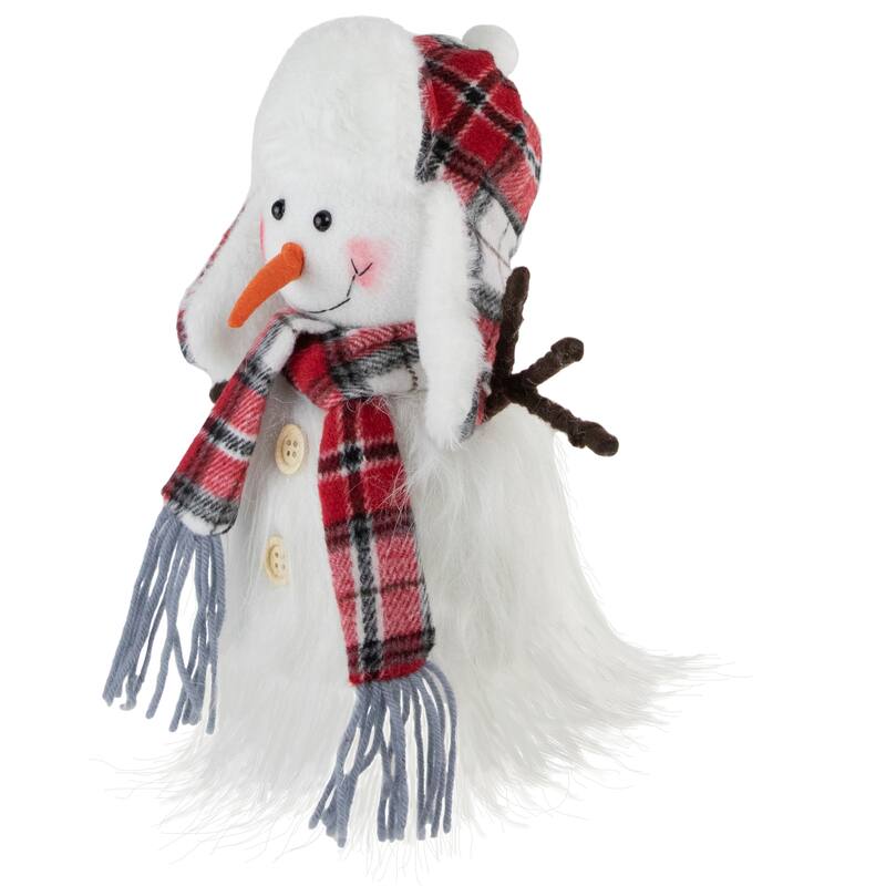 10.25" Snowman in Plaid Trapper Hat Christmas Decoration