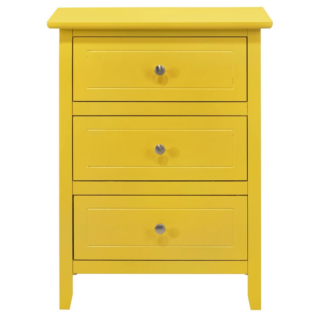 3 Drawer Yellow Nightstand, 25 Inch Modern Minimalist Bedside Table with Real Wood Veneers