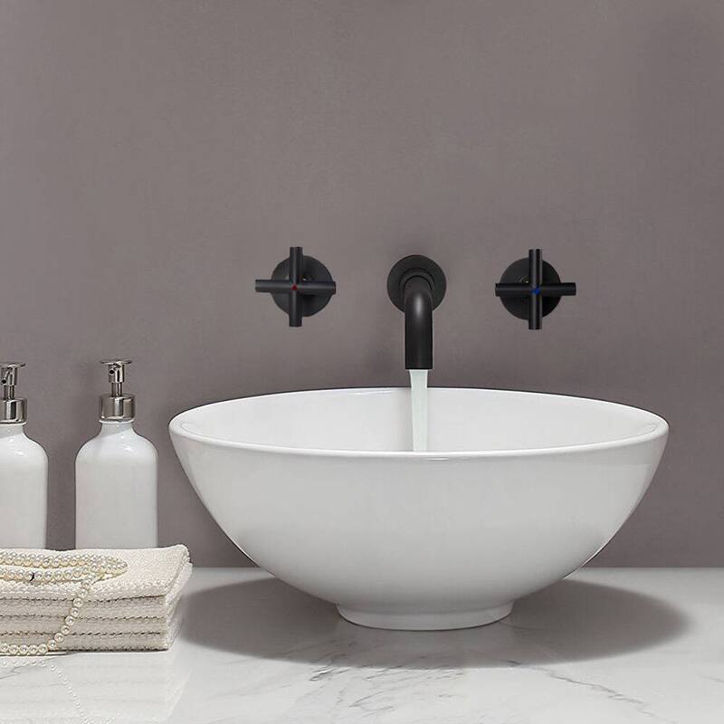 Vanityfair Wall Mount 3-Hole Double Handle Bathroom Sink Faucet