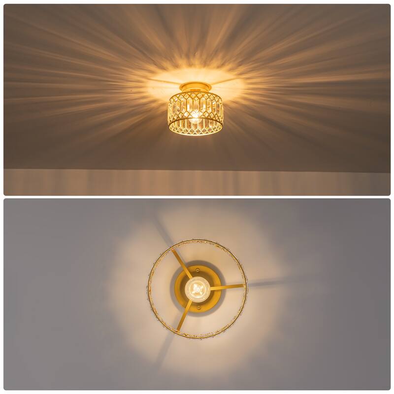 Starsky Luxury Crystal Drum Dimmable Semi Flush Mount Light