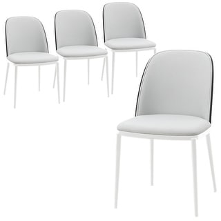 Tule Mid-Century Modern PU Leather/Velvet/Suede Fabric Upholstered Dining Chair with White Steel Frame (Set of 4)