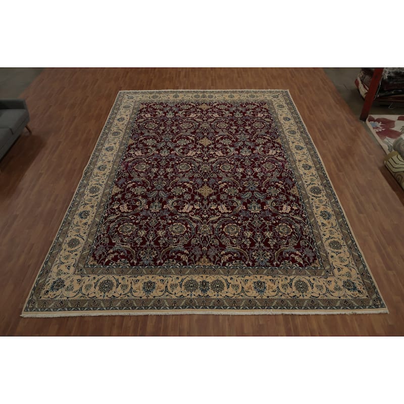 Hand Knotted Oriental 100% Wool Carpet Traditional Floral Red Nain Area Rug - 19' 0'' X 12' 10''