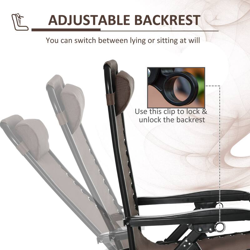 Outdoor Rocking Chairs, Foldable Reclining Zero Gravity Lounge Rocker with Pillow, Cup, Phone Holder and Folding Legs