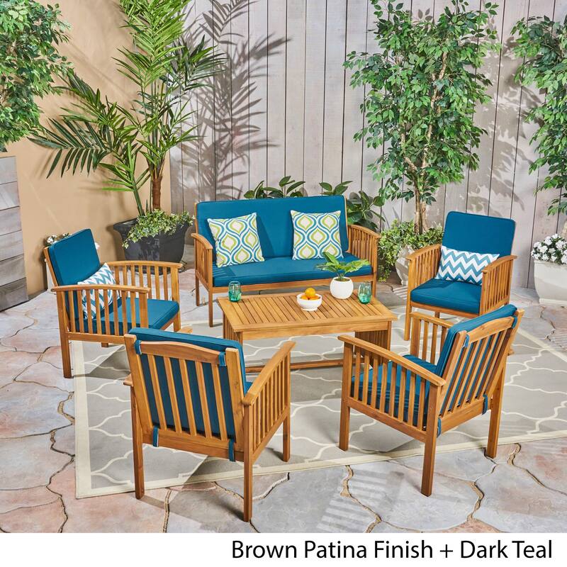 Carolina Outdoor 6-Seater Acacia Wood Chat Set by Christopher Knight Home