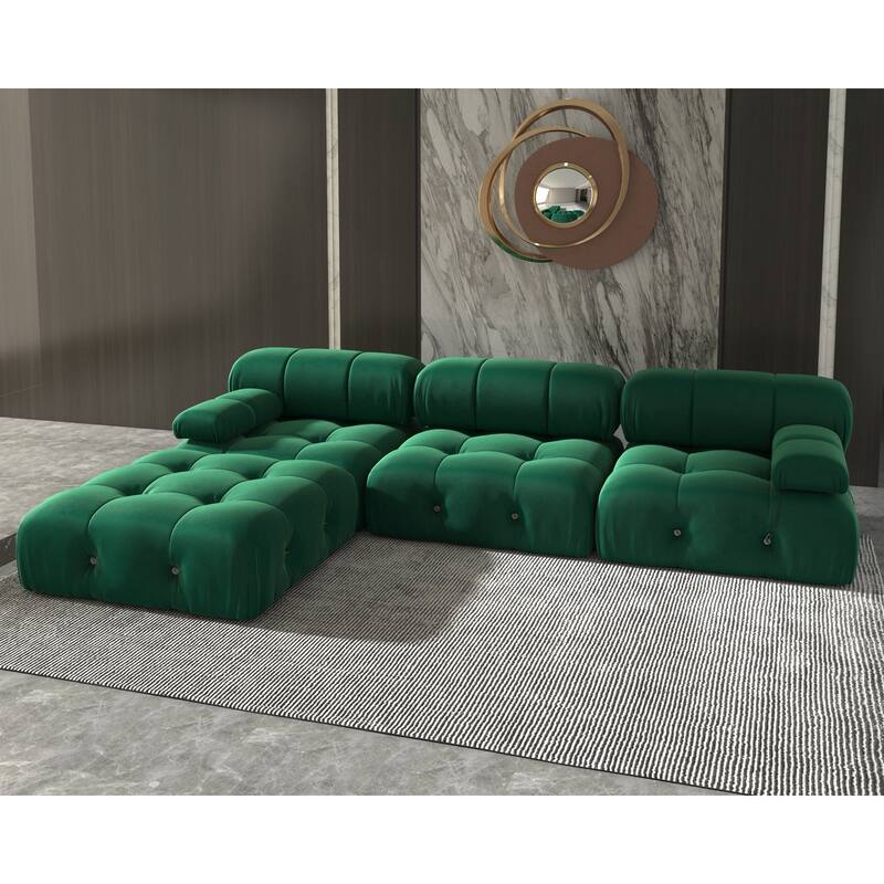 4-Seat Velvet Upholstered Reversible L-Shaped Sectional Sofa