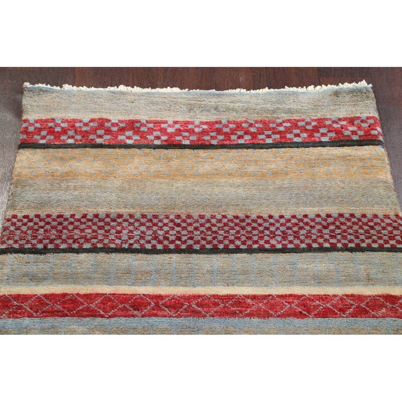 Striped Oriental Gabbeh Kashkoli Runner Rug Hand-knotted Wool Carpet - 2'8" x 11'11"