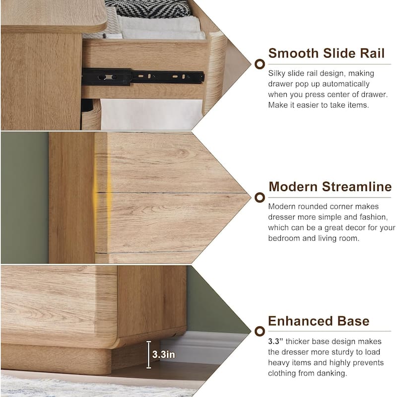 Modern 5 Drawer Dresser for Bedroom, Handle-less Wooden Dressers