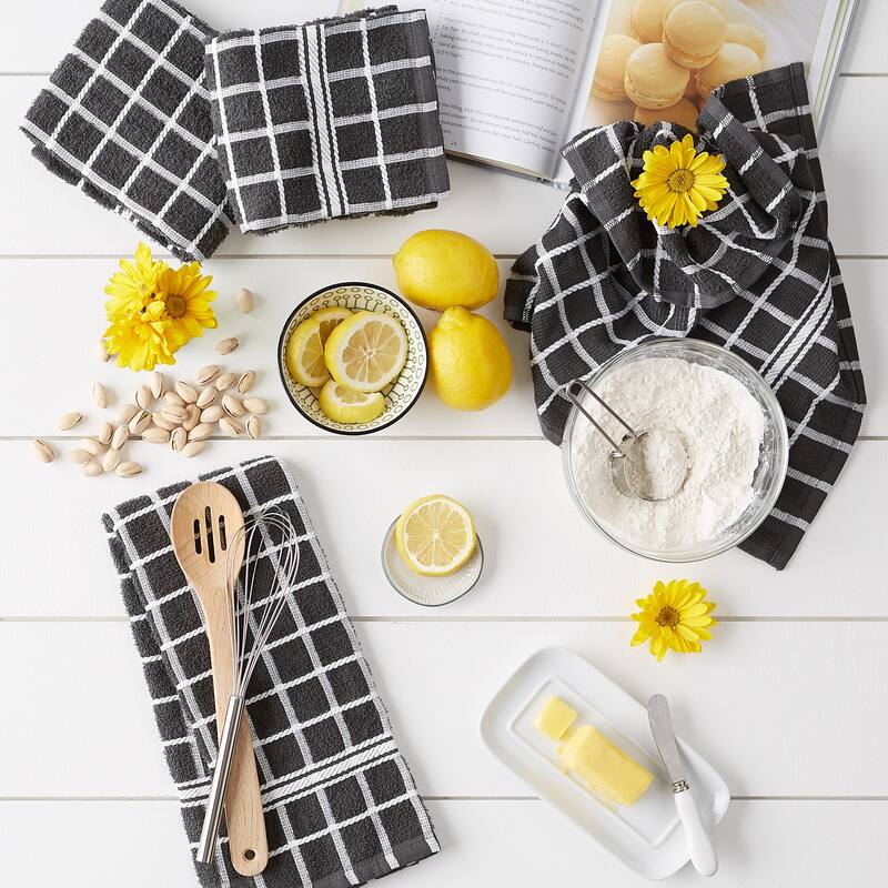 DII Solid Honey Gold Windowpane Terry Dishtowel 4 Piece