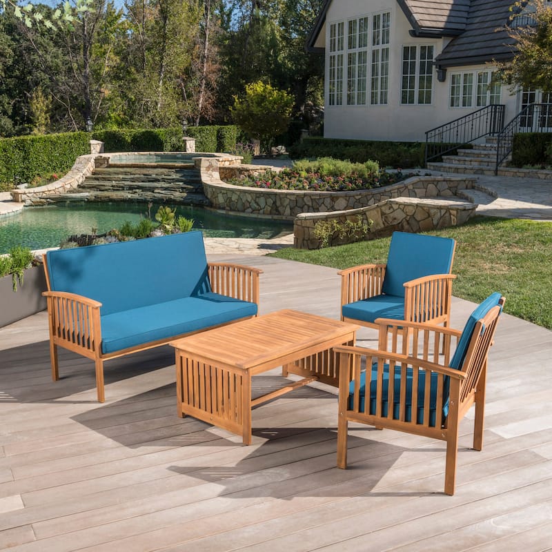 4PCS Outdoor Acacia Wood Sofa Set - Brown