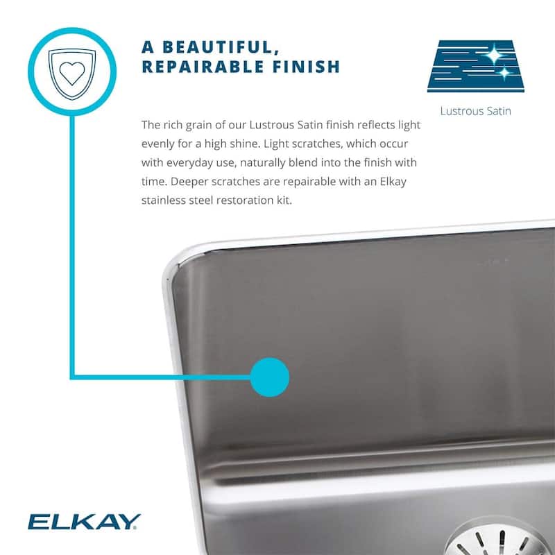 Elkay Lustertone Classic Stainless Steel 15" x 22" x 5-1/2", Single Bowl Drop-in ADA Sink