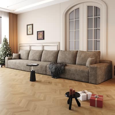 Oversized Deep Seat Sofa Modular Straight Row Sectional Couch Corduroy Upholstered Compression Sofa for Living Room