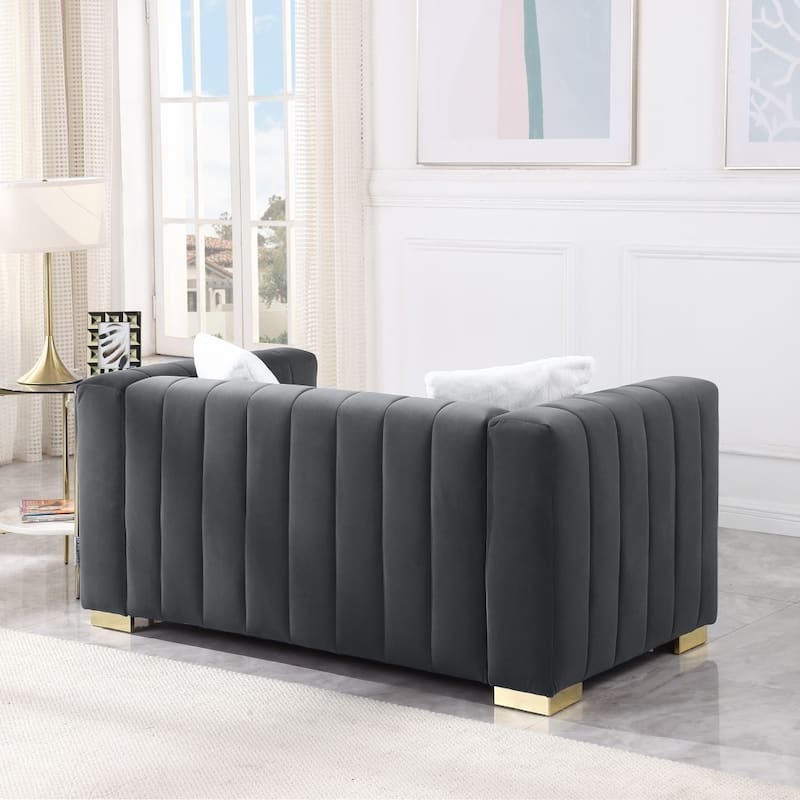 62.6" Modern 2-seater Velvet Channel Loveseat Sofa