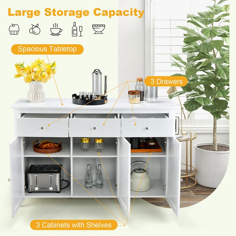 Gymax Buffet Sideboard Kitchen Storage Cupboard Wooden Bar Cabinet w/