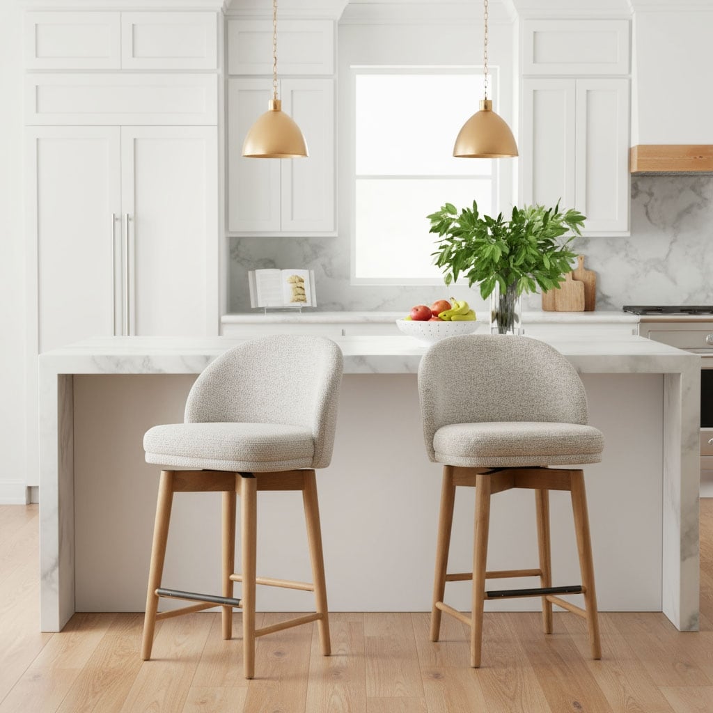 25.5" Swivel Upholstered Counter Stool Solid Wood Leg(Set of 2)