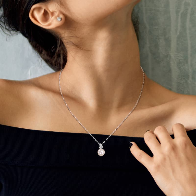 Miadora 8.5-9mm White Cultured Freshwater Pearl and 5/8ct TGW Created White Sapphire Necklace in Sterling Silver
