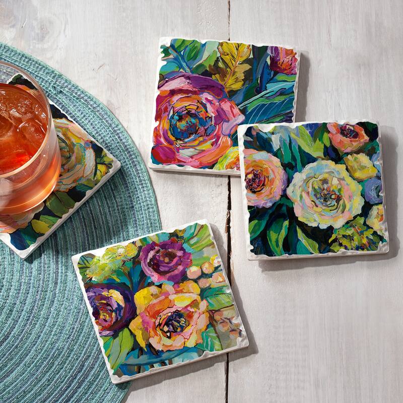 Counterart Absorbent Stone Coaster, Pop, Set of 4 - 4.00x4.29