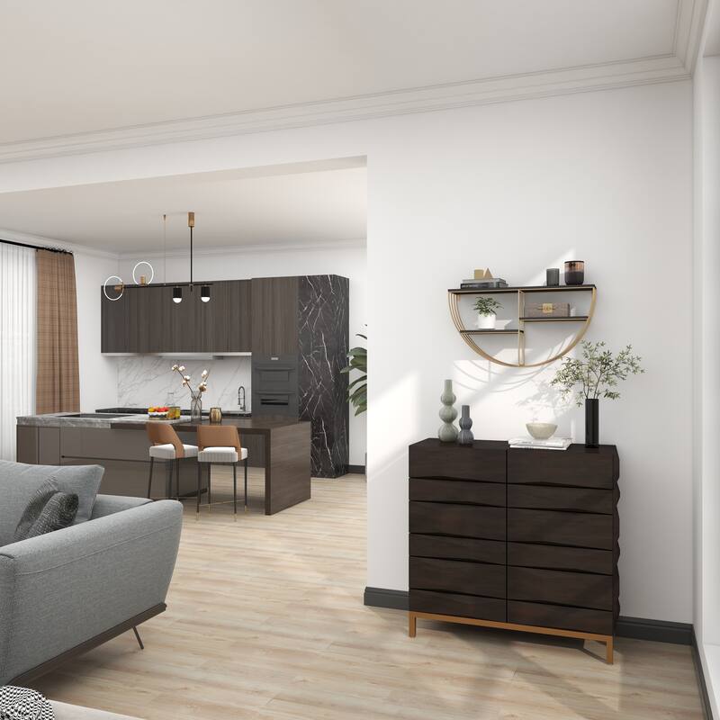 Gold Wooden 3 Shelves Wall Shelf with Half Moon Shape