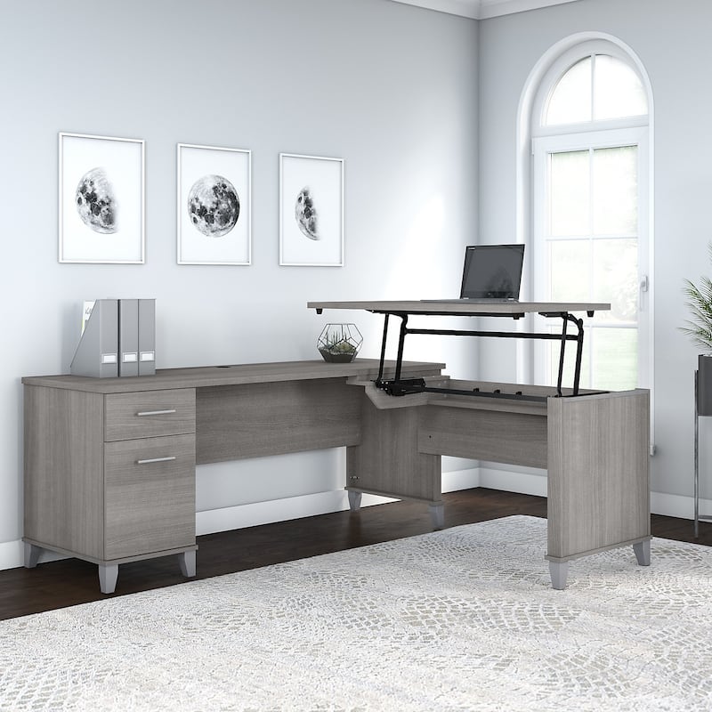 Somerset 72W 3 Position Sit to Stand L Shaped Desk by Bush Furniture - Platinum Gray