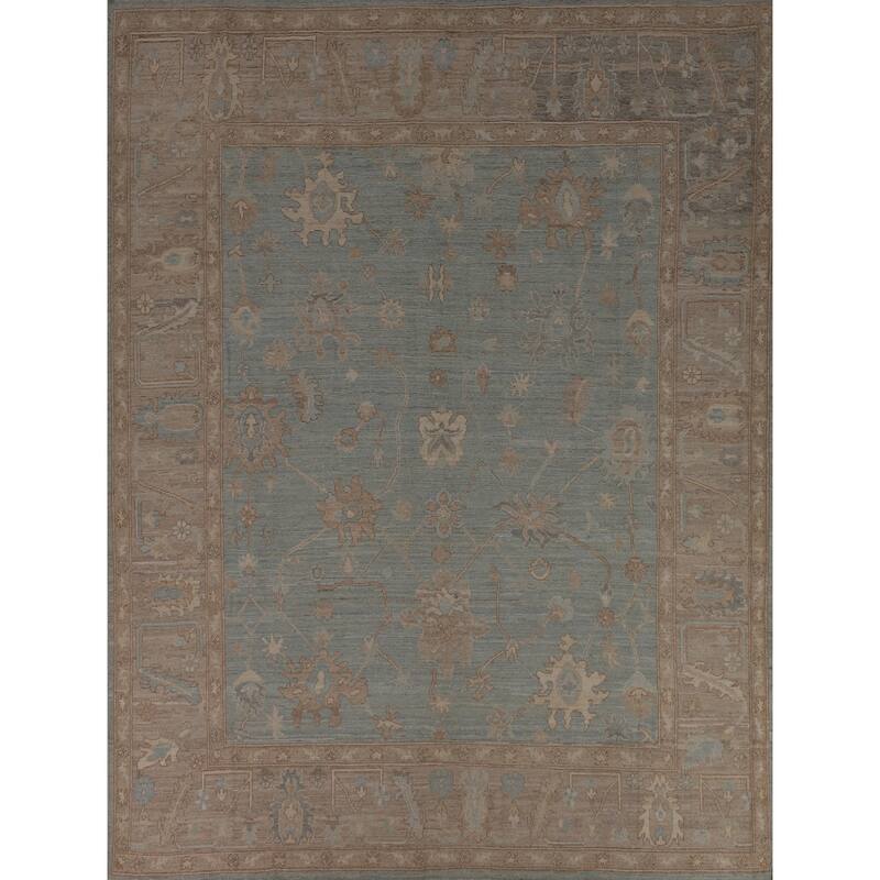 Blue Oushak Vegetable Dye Turkish Area Rug Hand-Knotted Wool Carpet - 8'2"x 10'3"