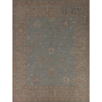 Blue Oushak Vegetable Dye Turkish Area Rug Hand-Knotted Wool Carpet - 8'2"x 10'3"