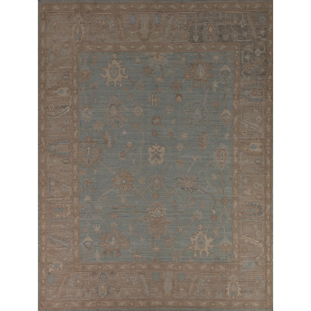 Blue Oushak Vegetable Dye Turkish Area Rug Hand-Knotted Wool Carpet - 8'2"x 10'3"