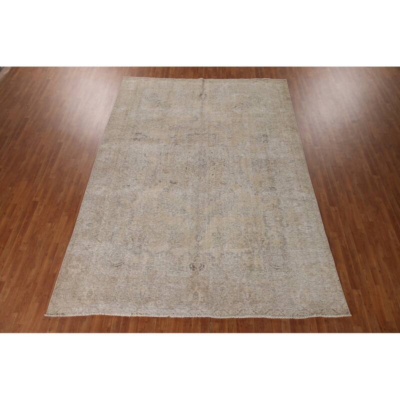 Muted Distressed Tabriz Persian Vintage Rug Hand-knotted Wool Carpet - 9'2"x 12'7"