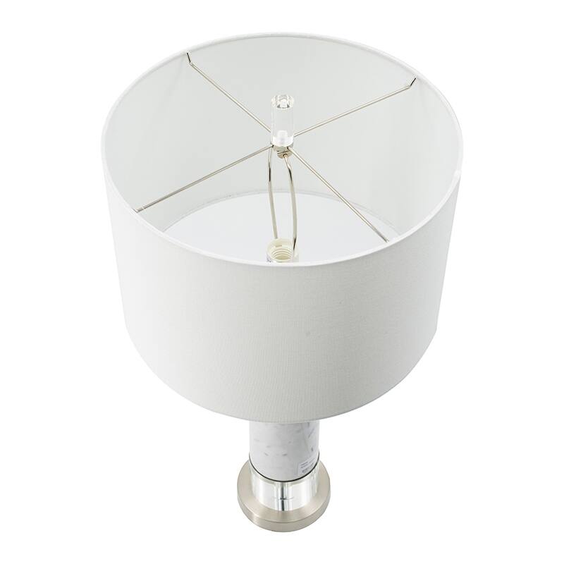 15x15x28.5 Inch White Marble Table Lamp with Crystal Accents and Fabric Shade Modern Home Decor