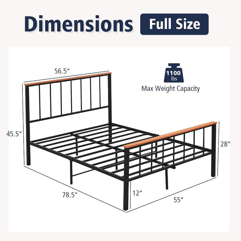 Gymax Full/Queen Size Metal Platform Bed Frame Mattress Foundation
