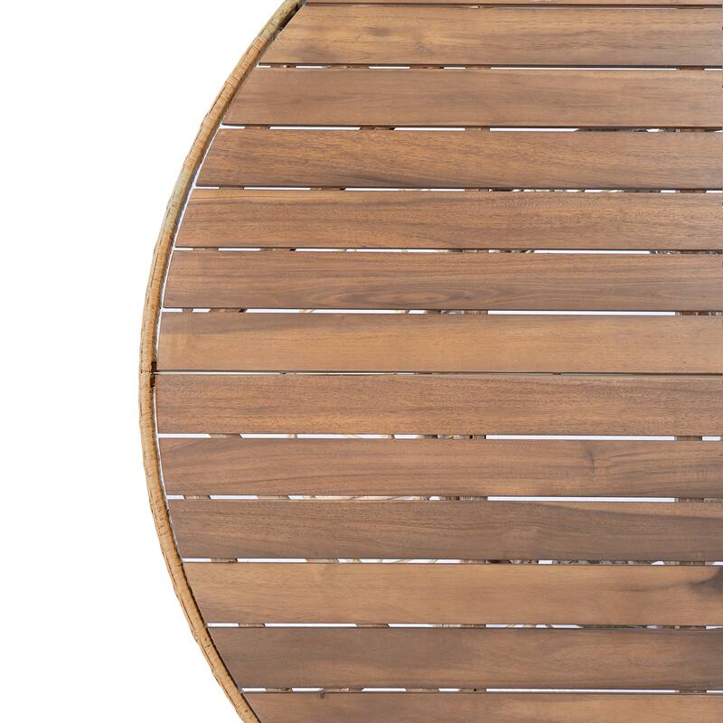 Christopher Knight Home - Estra Outdoor Round Acacia Wood Woven Dining Table with Wicker Pedestal Base, for 4 - 6 Seating