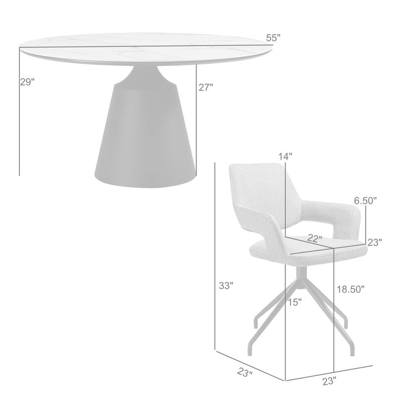 Knox Penny 7 Piece Dining Set with Stone Top and Upholstered Swivel Chairs