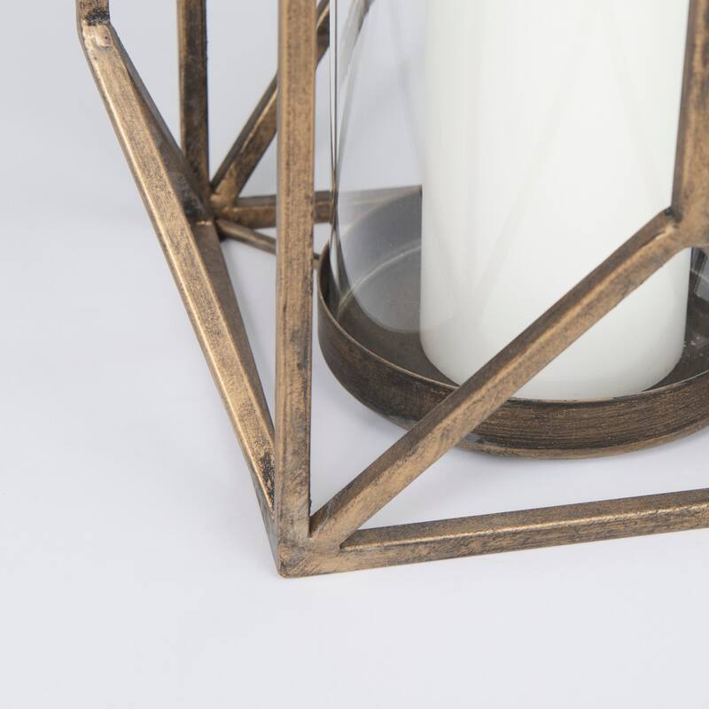 Ivy Large Gold Metal Geometric Cage w/Hanger Candle Holder Lantern