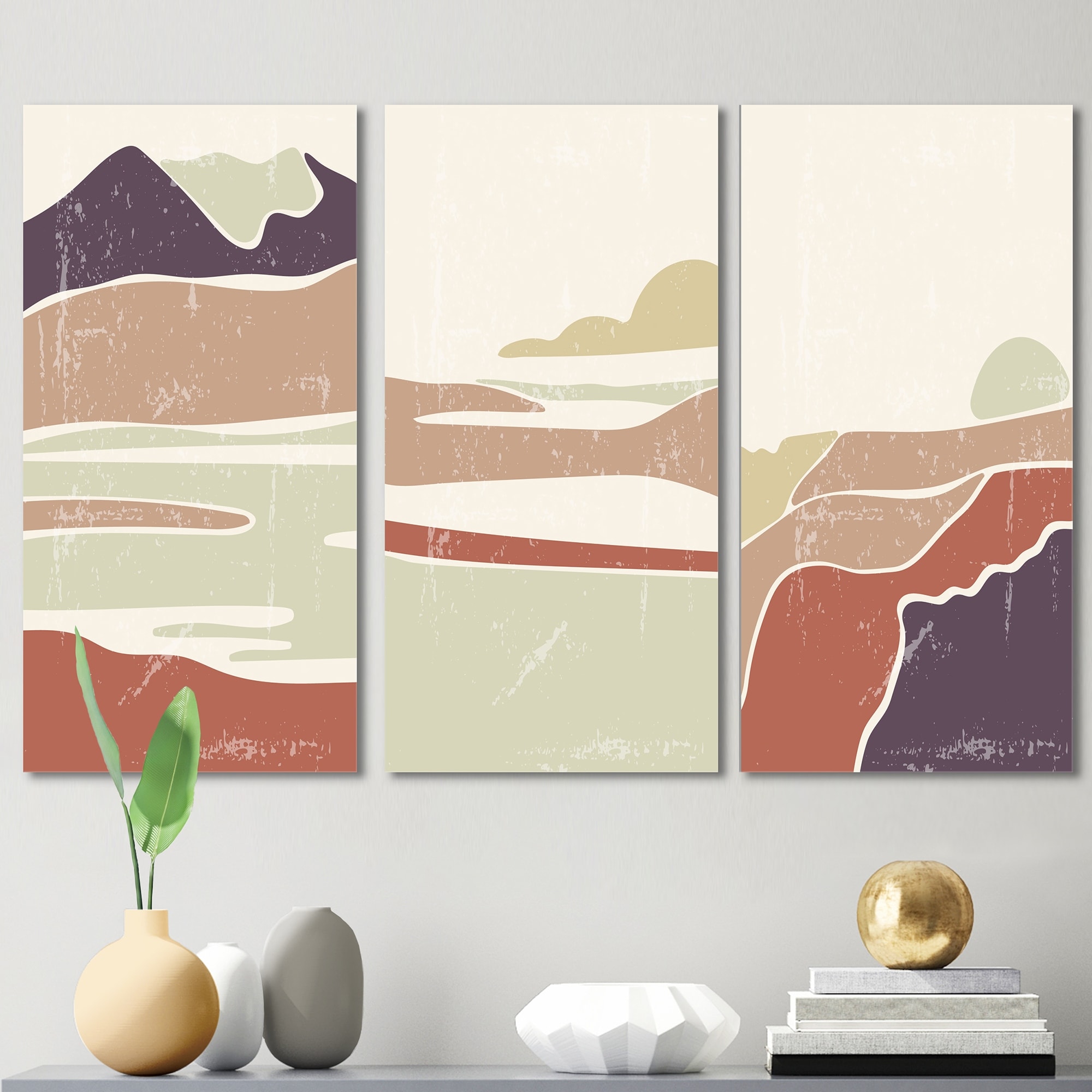 Designart Minimalist Retro Landscape Art Print - Transitional Style in Vibrant Retro Colors I-image