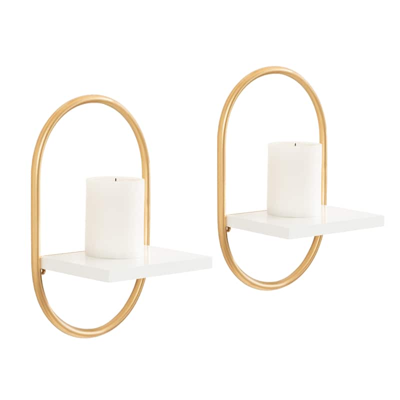 Kate and Laurel Olav Wall Shelf Set - 2 Piece - White/Gold