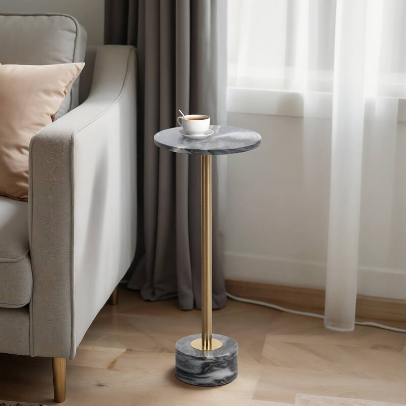 Sagebrook Home Modern Metal and Marble Accent Table with Iron Base and Stone Details - 10" x 10" x 24"