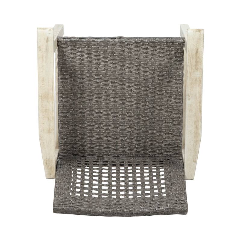 2pc Hampton Dining Chair Set Black Grey Velvet Acacia Wood Wicker Outdoor Patio 33in